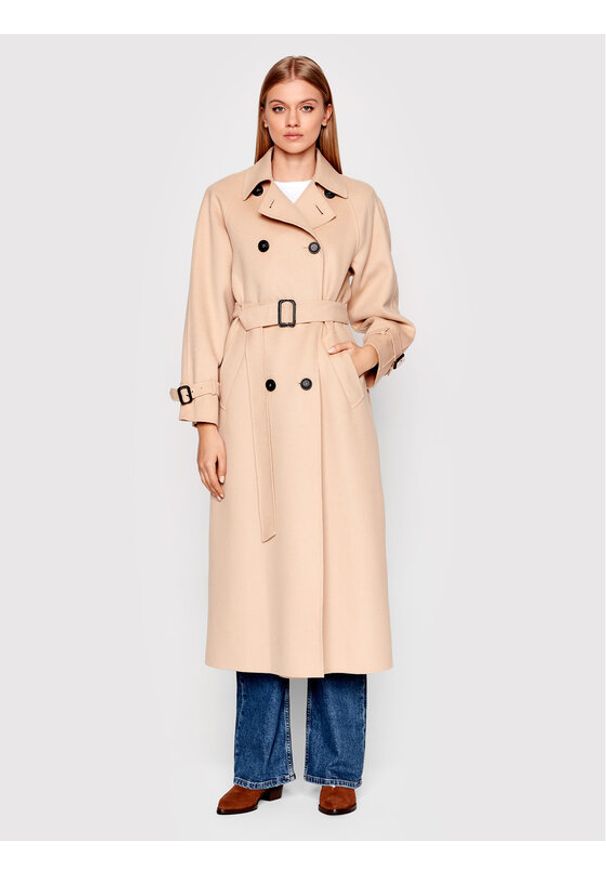 Płaszcz wełniany Weekend Max Mara. Kolor: beżowy. Materiał: wełna