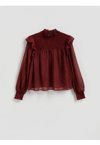 Reserved - Bluzka z metalizowaną nicią - burgundowy. Kolor: czerwony. Materiał: tkanina #1