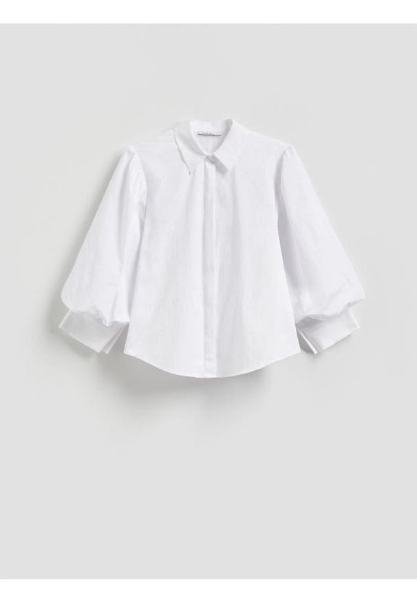 Reserved - Koszula z bufiastymi rękawami - złamana biel. Materiał: bawełna, tkanina