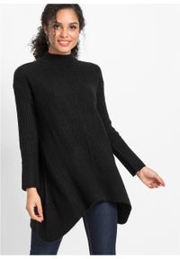 Długi sweter z dłuższymi bokami bonprix czarny. Kolor: czarny. Materiał: materiał, poliester, elastan, akryl. Długość: długie #2