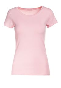 Born2be - Jasnoróżowy T-shirt Gathanthei. Okazja: na co dzień, do domu. Kolor: różowy. Materiał: bawełna, dzianina, dresówka, jeans. Długość rękawa: krótki rękaw. Długość: krótkie. Wzór: gładki. Styl: klasyczny, casual, sportowy #3