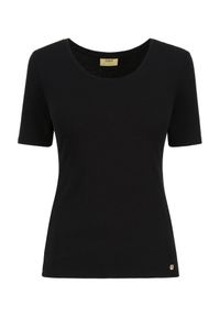 Ochnik - T-shirt czarny damski basic. Okazja: na co dzień. Kolor: czarny. Materiał: wiskoza. Długość: krótkie. Styl: casual