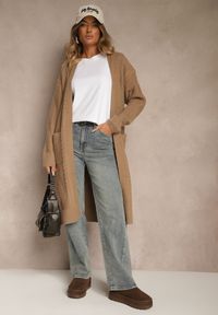 Renee - Brązowy Tłoczony Kardigan z Wełną o Kroju Bez Zapięć z Paskiem Dorrive. Okazja: na co dzień. Kolor: brązowy. Materiał: wełna. Styl: casual, elegancki #4