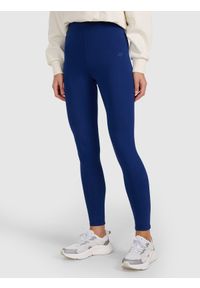 4f - 4F Legginsy dzianinowe damskie - granatowe S. Okazja: na co dzień. Stan: podwyższony. Kolor: niebieski. Materiał: dzianina. Wzór: ze splotem, gładki, jednolity. Styl: casual, sportowy #2