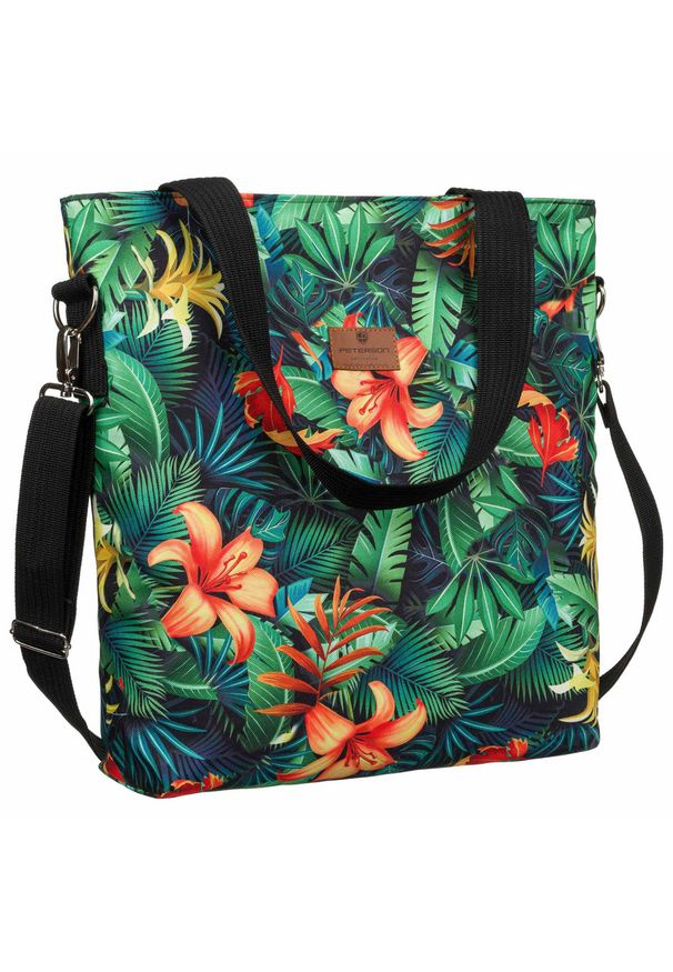 Shopperka zielona print Peterson [DH] PTN TK-03-5151. Kolor: zielony. Wzór: nadruk