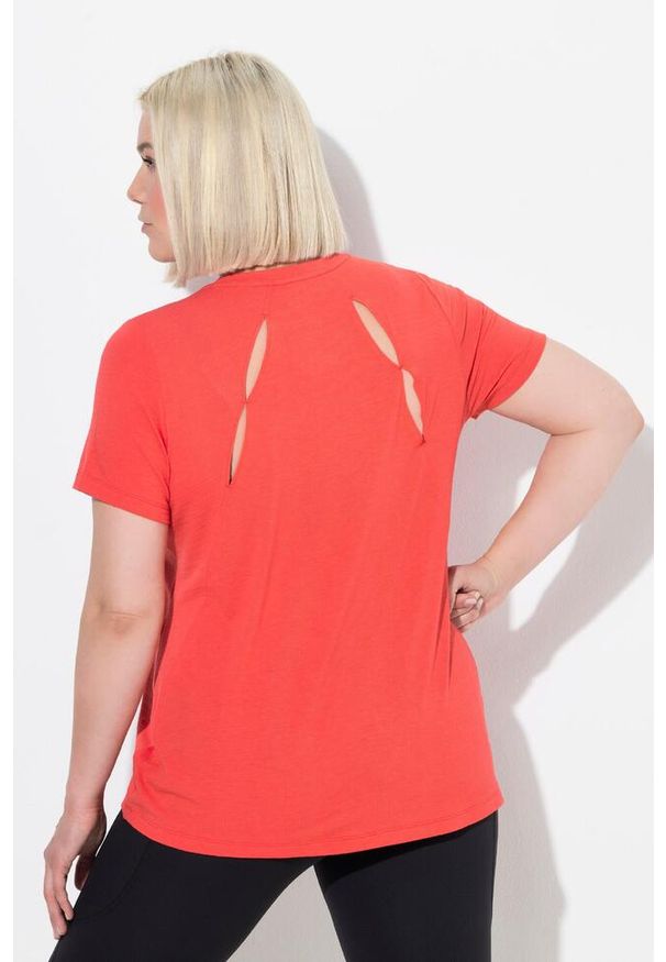 ULLA POPKEN - Damskie Bluzka funkcyjna wycięcia dekolt w serek rękaw 1/2 z recyklingu. Typ kołnierza: dekolt w serek. Kolekcja: plus size. Kolor: czerwony. Materiał: wiskoza, poliester, materiał, elastan