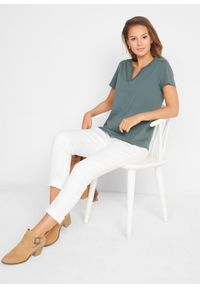 bonprix - T-shirt z dekoracyjnym dekoltem. Kolor: zielony. Materiał: bawełna #3