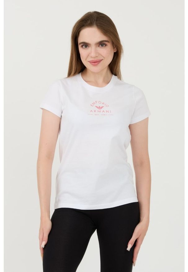 Emporio Armani - EMPORIO ARMANI Biały damski t-shirt Uni Logo Printe, Rozmiar M. Kolor: biały