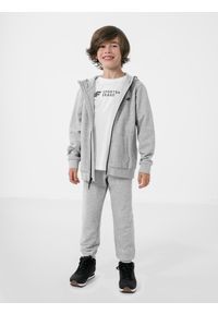 4f - Bluza dresowa rozpinana z kapturem chłopięca. Okazja: na co dzień. Typ kołnierza: kaptur. Kolor: szary. Materiał: dresówka. Styl: casual #2
