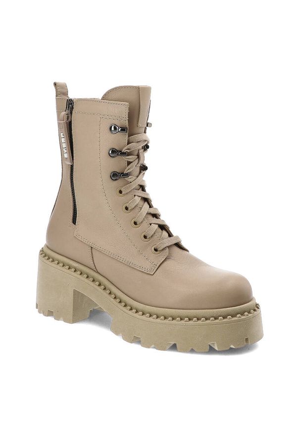 Beżowe Botki Nessi Wygodne Obuwie Damskie. Okazja: na co dzień. Zapięcie: sznurówki. Kolor: beżowy. Materiał: materiał. Sezon: lato. Styl: casual, elegancki