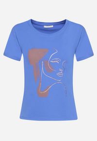 Born2be - Granatowy T-shirt z Bawełny z Krótkim Rękawem i Nadrukiem Tiaressa. Kolor: niebieski. Materiał: bawełna. Długość rękawa: krótki rękaw. Długość: krótkie. Wzór: nadruk. Styl: klasyczny, elegancki #6