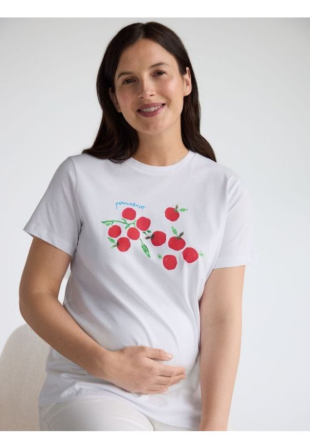 Reserved - Bawełniany t-shirt z nadrukiem - biały. Kolor: biały. Materiał: bawełna. Wzór: nadruk
