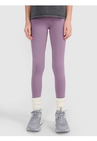 4f - 4F Legginsy dzianinowe dziewczęce - fioletowe 164 (13-14 lat). Okazja: na co dzień. Stan: podwyższony. Kolor: fioletowy. Materiał: dzianina. Wzór: ze splotem, gładki, jednolity. Sezon: lato. Styl: casual, sportowy #2