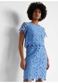 bonprix - Sukienka z koronki. Kolor: niebieski. Materiał: koronka. Wzór: koronka. Styl: elegancki #1