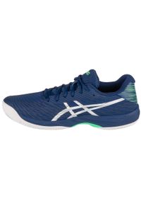 Buty do tenisa męskie Asics Gel-game 9. Zapięcie: sznurówki. Kolor: biały, wielokolorowy, niebieski, zielony. Materiał: materiał, syntetyk, tkanina. Szerokość cholewki: normalna. Sport: tenis