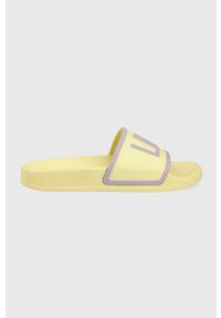 Liu Jo klapki damskie kolor żółty. Nosek buta: okrągły. Kolor: żółty. Materiał: guma. Obcas: na obcasie. Wysokość obcasa: niski
