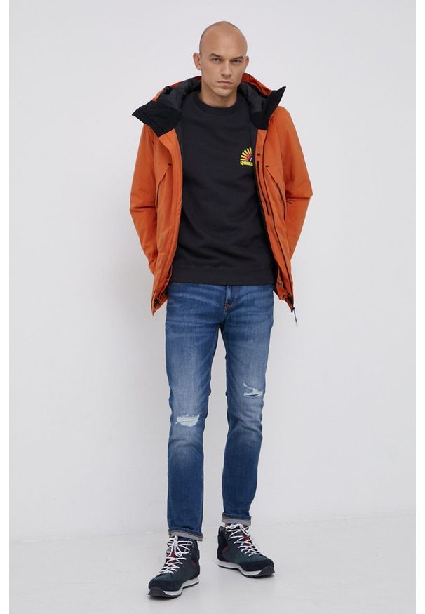 Quiksilver Bluza męska kolor czarny gładka. Kolor: czarny. Materiał: dzianina. Wzór: nadruk, gładki