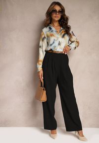 Renee - Czarne Garniturowe Spodnie High Waist o Szerokim Kroju z Dodatkiem Wiskozy Mavaira. Okazja: na co dzień. Stan: podwyższony. Kolor: czarny. Materiał: wiskoza. Styl: klasyczny, elegancki, casual #4