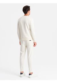 Ombre Clothing - Bawełniany dresowy komplet męski BASIC bluza nierozpinana + joggery – kremowy V5 - Rozmiar: L. Kolor: kremowy. Materiał: dresówka, bawełna. Wzór: jednolity #6