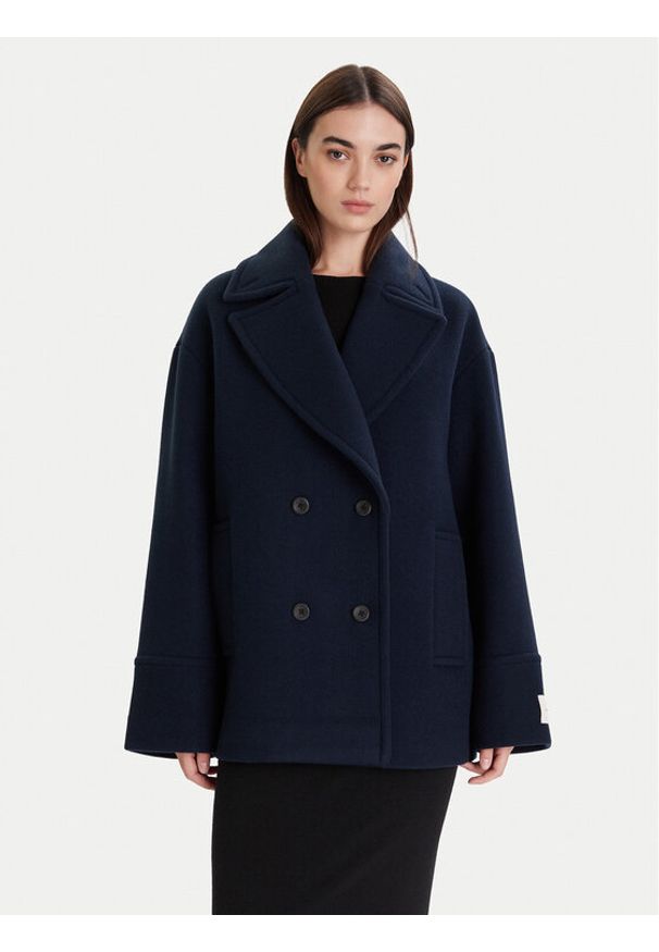 Calvin Klein Płaszcz wełniany LV044D549G Granatowy Relaxed Fit. Kolor: niebieski. Materiał: syntetyk