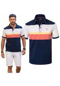 Męska Koszulka Polo - Pako Jeans - Kolorowa w Pasy. Okazja: na co dzień. Typ kołnierza: polo. Kolor: wielokolorowy. Materiał: bawełna. Wzór: prążki, paski. Styl: casual #5