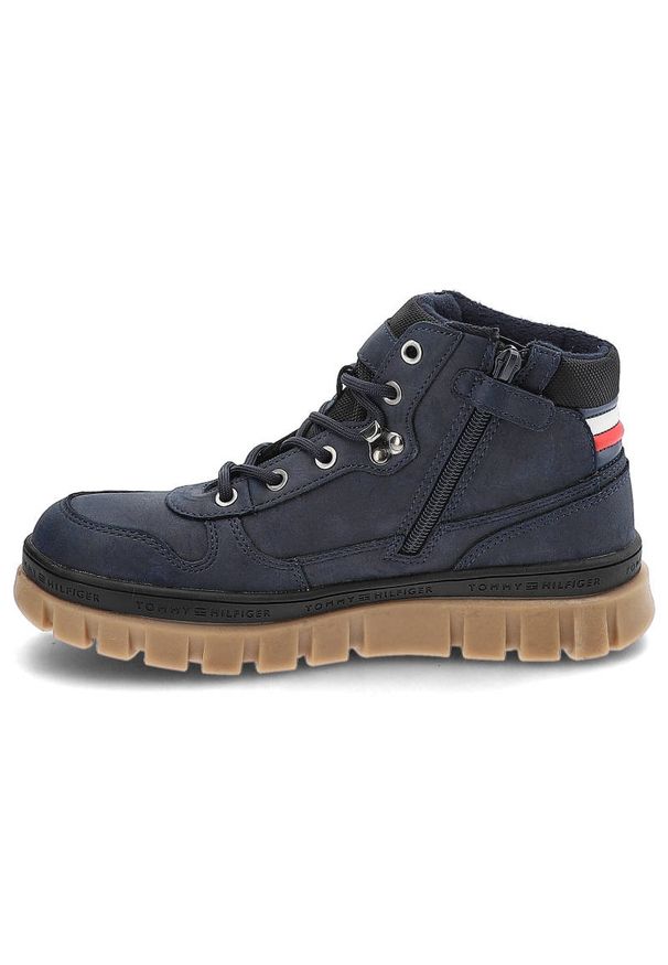 TOMMY HILFIGER - Granatowe Trapery Tommy Hilfiger Wygodne Buty Damskie. Kolor: niebieski. Materiał: materiał, skóra ekologiczna. Szerokość cholewki: normalna. Styl: elegancki