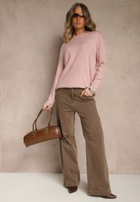 Renee - Jasnoróżowy Sweter z Wełną i Bawełną Ozdobiony Ściągaczami Tiosinda. Okazja: na co dzień. Kolor: różowy. Materiał: wełna, bawełna. Wzór: aplikacja. Styl: casual #5