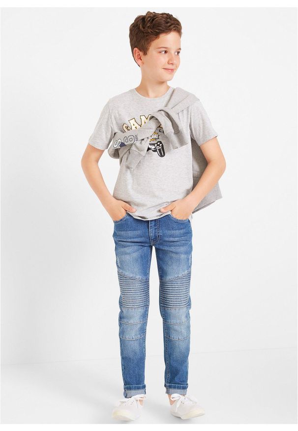 bonprix - Dżinsy o kroju skinny, ze stretchem, regulowanym paskiem, straight. Kolor: niebieski