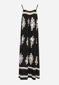 Born2be - Czarna Sukienka o Rozkloszowanym Kroju na Ramiączkach w Etniczny Wzór Revoniae. Okazja: na co dzień. Typ kołnierza: dekolt w kształcie V. Kolor: czarny. Długość rękawa: na ramiączkach. Styl: casual, elegancki #2