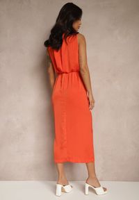 Renee - Pomarańczowa Elegancka Sukienka z Marszczeniem Rinastia. Kolor: pomarańczowy. Styl: elegancki #3