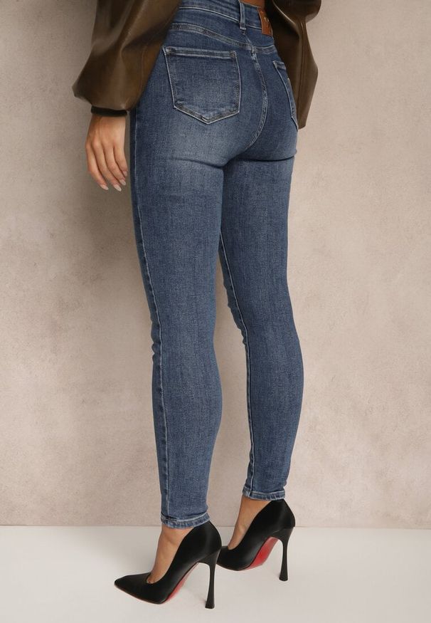Renee - Niebieskie Jeansy High Waist z Prostą Nogawką Ellinne. Okazja: na randkę, na co dzień. Stan: podwyższony. Kolor: niebieski. Styl: sportowy, casual