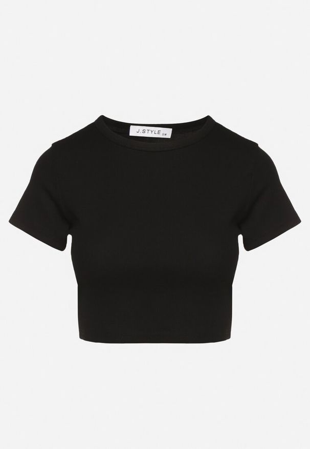 Born2be - Czarny Bawełniany Prążkowany T-shirt Nelzedi. Okazja: na co dzień. Kolor: czarny. Materiał: bawełna, prążkowany. Styl: elegancki, casual