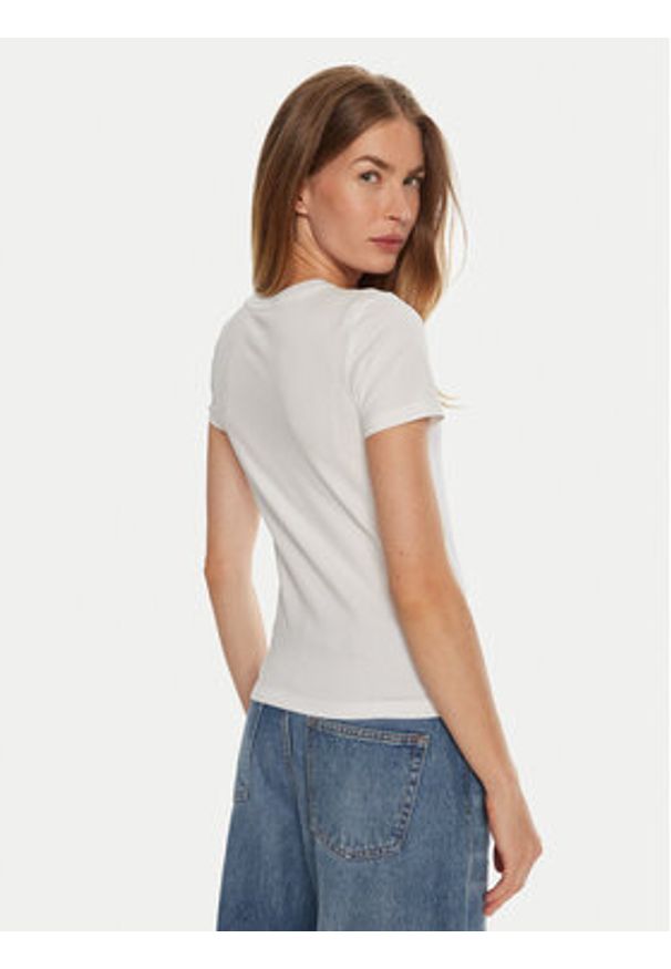 Guess Jeans T-Shirt W4YI01 J1314 Biały Slim Fit. Kolor: biały. Materiał: bawełna