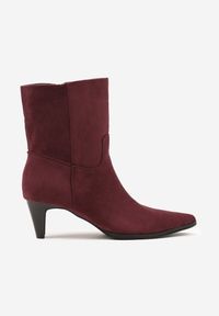 Renee - Bordowe Botki na Stożku z Imitacji Zamszu Avinella. Okazja: na co dzień. Kolor: czerwony. Materiał: zamsz. Obcas: na stożku. Styl: casual. Wysokość obcasa: średni #7