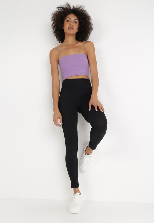 Born2be - Czarne Legginsy Anastinna. Okazja: na co dzień. Stan: podwyższony. Kolor: czarny. Materiał: tkanina, materiał, guma. Wzór: gładki, jednolity. Styl: casual