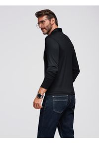 Ombre Clothing - Polo koszulka z długim rękawem zapinana na eleganckie, brandowane guziki – czarna V1 - Rozmiar: XXL. Okazja: na co dzień. Typ kołnierza: polo. Kolor: czarny. Materiał: nylon, elastan, skóra, dzianina. Długość rękawa: długi rękaw. Długość: długie. Styl: elegancki #6