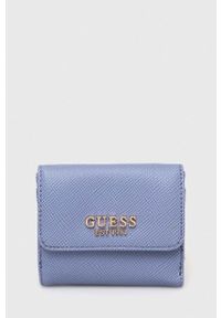 Guess portfel damski kolor fioletowy. Kolor: fioletowy. Materiał: materiał. Wzór: gładki