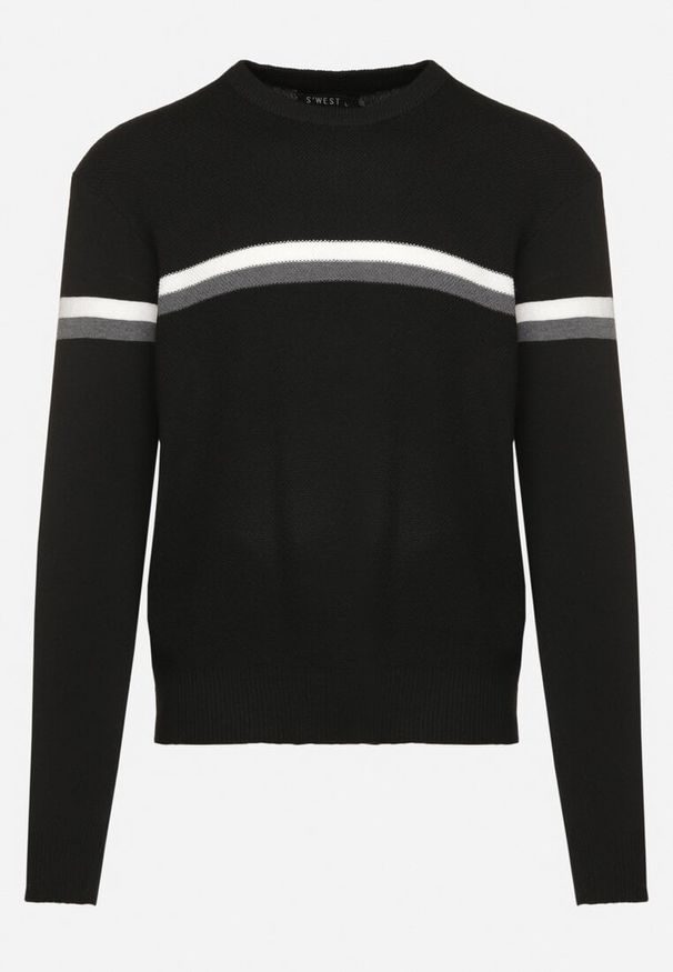 Born2be - Czarny Sweter z Wełną i Paskami Sailissa. Kolor: czarny. Materiał: wełna. Wzór: paski. Styl: elegancki