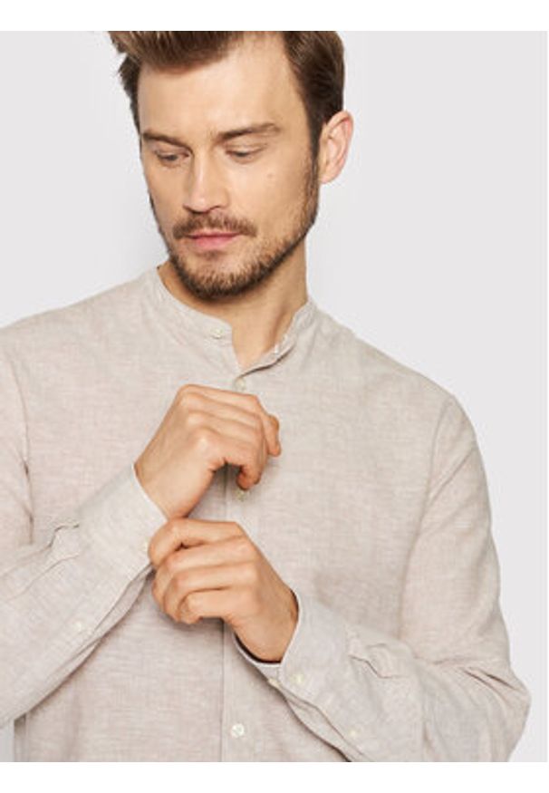 Only & Sons Koszula Caiden 22019173 Beżowy Slim Fit. Kolor: beżowy. Materiał: bawełna