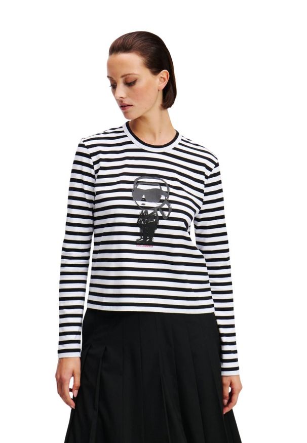 Karl Lagerfeld - KARL LAGERFELD Czarny damski lonsgleeve Ikon Print Stripe, Rozmiar XS. Kolor: czarny. Materiał: materiał. Długość rękawa: długi rękaw. Wzór: nadruk. Styl: elegancki