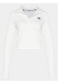 Calvin Klein Jeans Bluzka Polo Collar Milano Regular Top J20J222556 Biały Regular Fit. Typ kołnierza: polo. Kolor: biały. Materiał: syntetyk, wiskoza