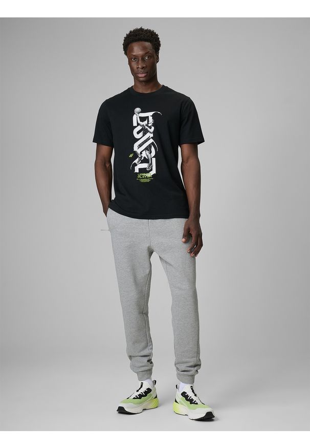 4f - 4F T-shirt regular z nadrukiem męski - biały M. Okazja: na co dzień. Kolor: czarny. Materiał: dzianina, bawełna, materiał. Wzór: nadruk. Styl: casual, klasyczny