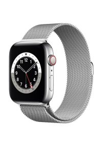 APPLE Watch 6 Cellular 44mm (Srebrny z bransoletą mediolańską w kolorze srebrnym). Rodzaj zegarka: smartwatch. Kolor: srebrny. Materiał: poliester, nylon, guma, materiał. Styl: wakacyjny #1