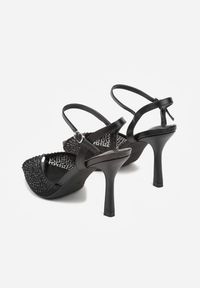 Born2be - Czarne Sandały na Szpilce z Cyrkoniami Aurefera. Okazja: na co dzień. Zapięcie: sprzączka. Kolor: czarny. Materiał: jeans. Wzór: aplikacja. Obcas: na szpilce. Styl: casual, elegancki #2