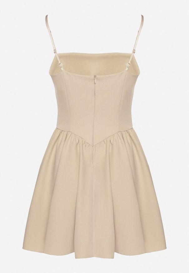 Born2be - Beżowa Gorsetowa Sukienka z Rozkloszowanym Dołem Lealetia. Typ kołnierza: dekolt gorset. Kolor: beżowy. Długość rękawa: na ramiączkach. Typ sukienki: gorsetowe