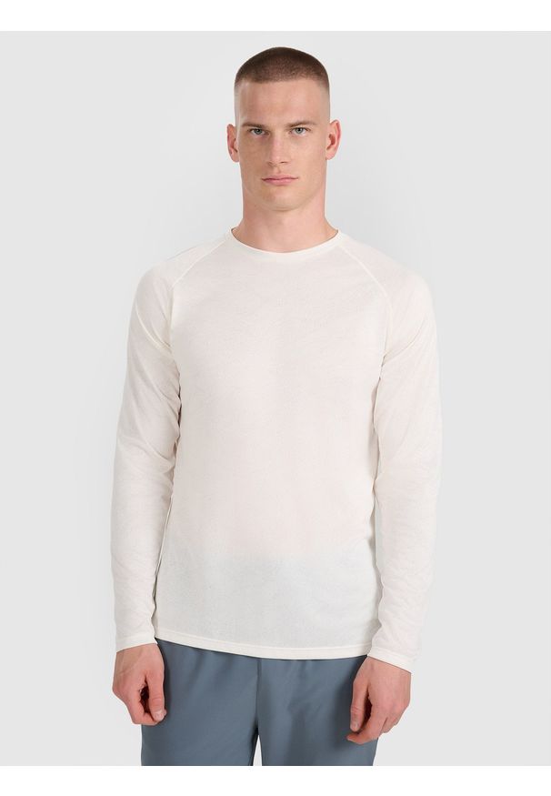 4f - 4F Longsleeve do biegania szybkoschnący męski - biały M. Kolor: biały. Materiał: włókno, skóra, materiał. Długość rękawa: długi rękaw. Długość: krótkie