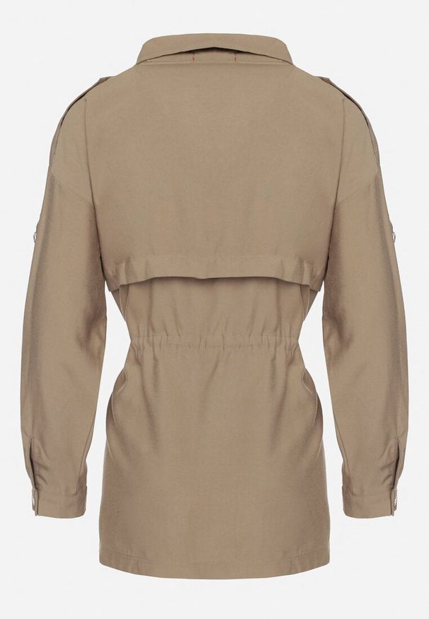 Born2be - Beżowa Kurtka Parka z Bawełną Ściągana w Pasie Troczkiem Zapinana na Napy Velethra. Okazja: na co dzień. Kolor: beżowy. Materiał: bawełna. Styl: casual