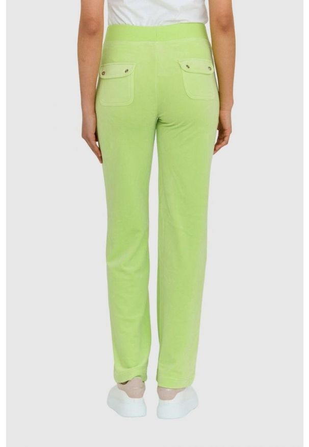 Juicy Couture - JUICY COUTURE Klasyczne welurowe spodnie dresowe damskie del ray w jasnozielonym kolorze, Rozmiar S. Kolor: zielony. Materiał: dresówka, welur