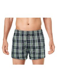 Męskie Bokserki Bawełniane - Pako Jeans - Granatowo-Zielona Kratka. Kolor: wielokolorowy. Materiał: bawełna. Wzór: kratka #3