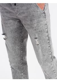 Ombre Clothing - Spodnie męskie JOGGERY jeansowe z przetarciami - jasnoszare V4 OM-PADJ-0150 - XXL. Kolor: szary. Materiał: jeans #5